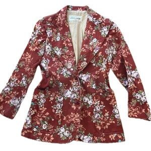 Vintage 1970s Floral Chintz Blazer Small Maroon Collared Jacket Colorful Japan